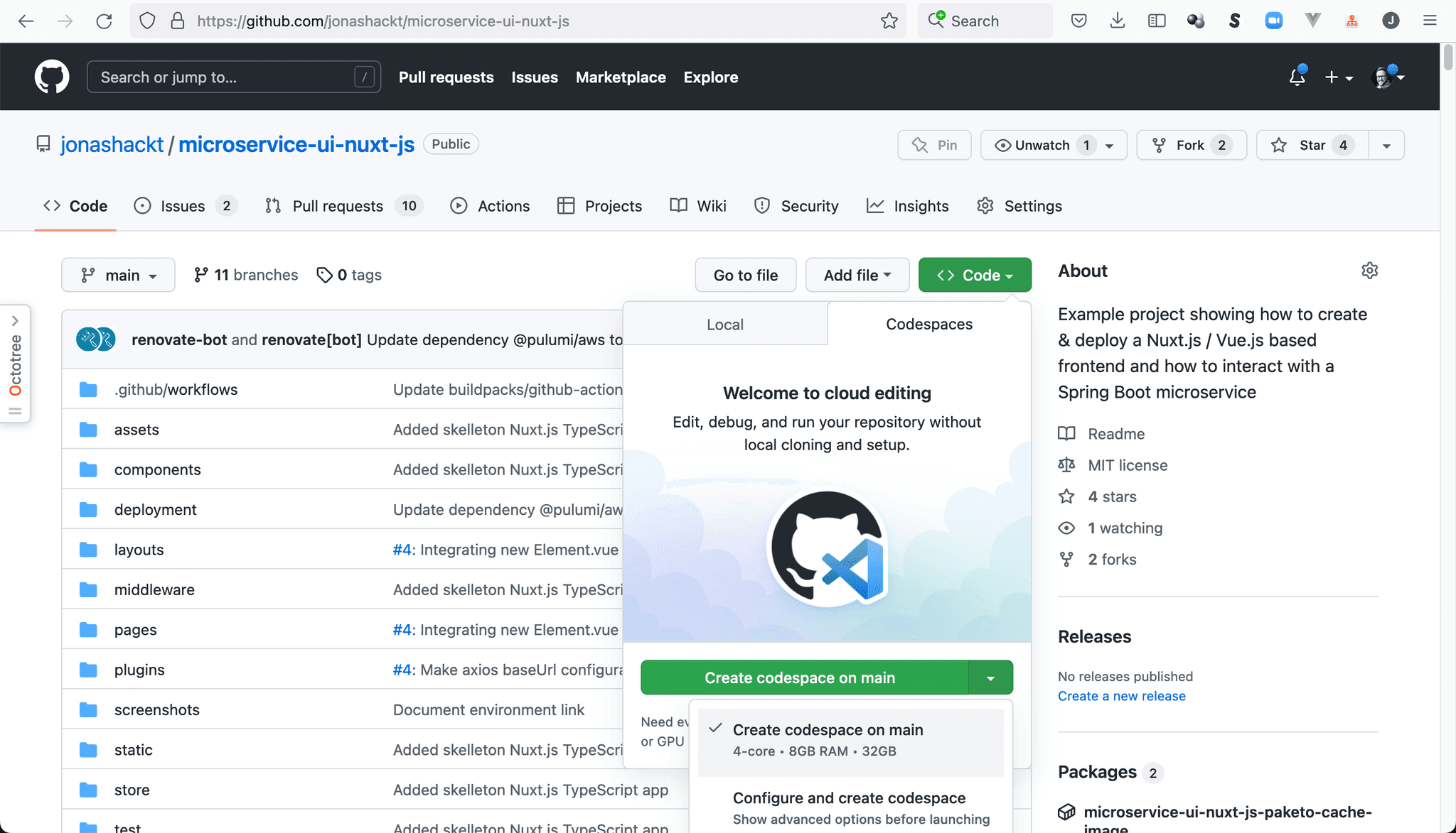 Create a first Codespace