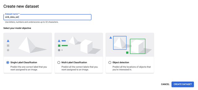 creating a data set in automl step 1