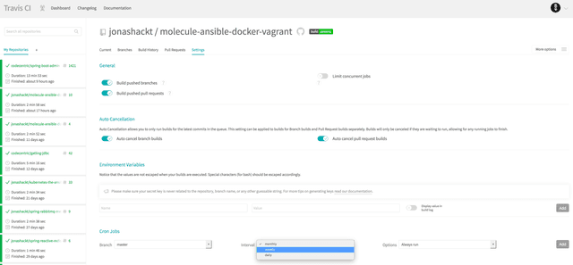 continuous infrastructure molecule ansible travisci cronjob