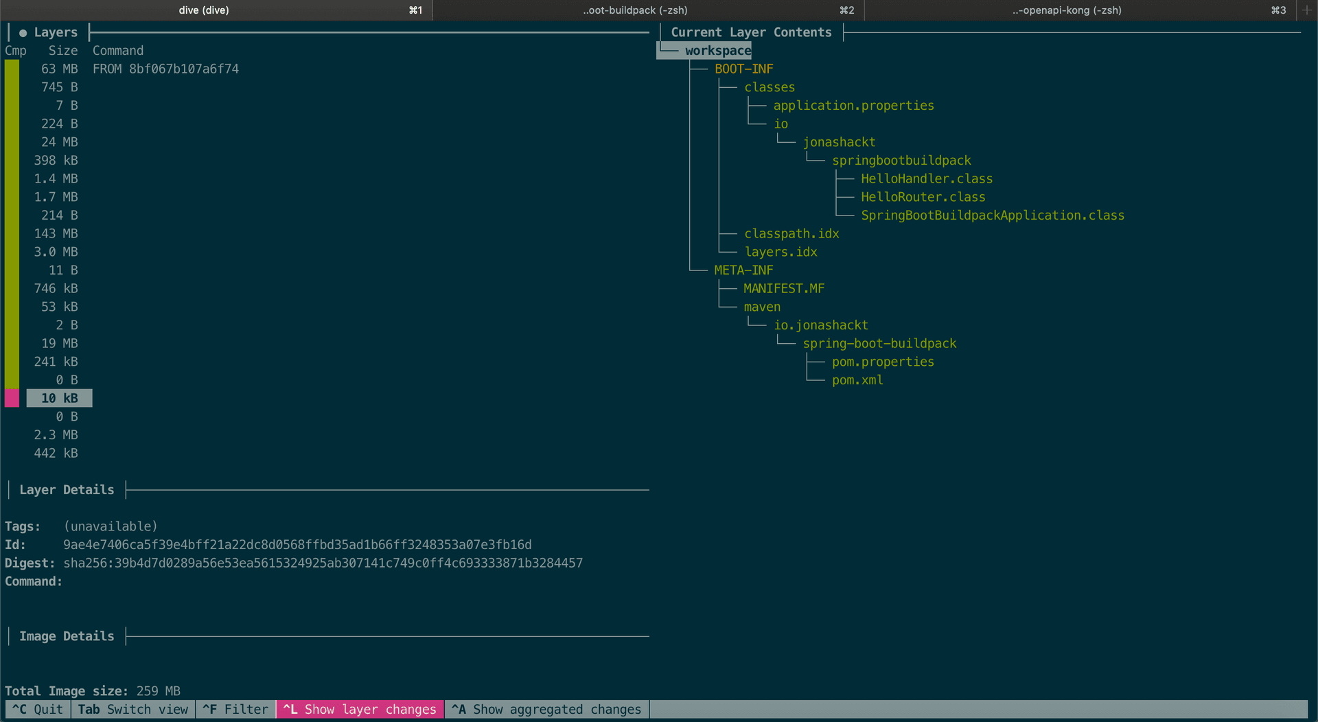 dive Paketo generated layers using Spring Boot layered jars feature