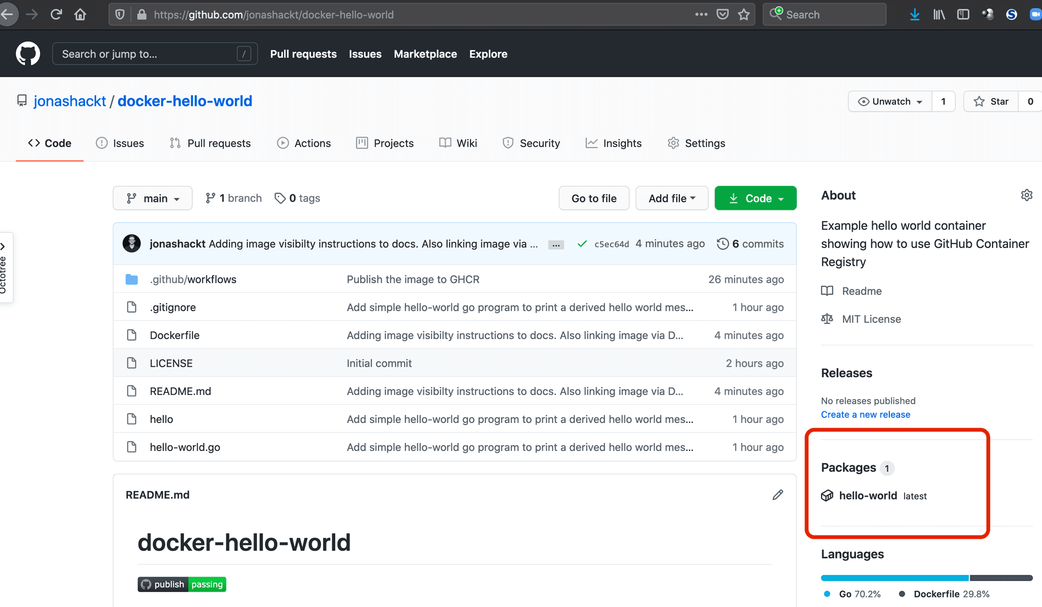 The image gets visible on the repositories main page