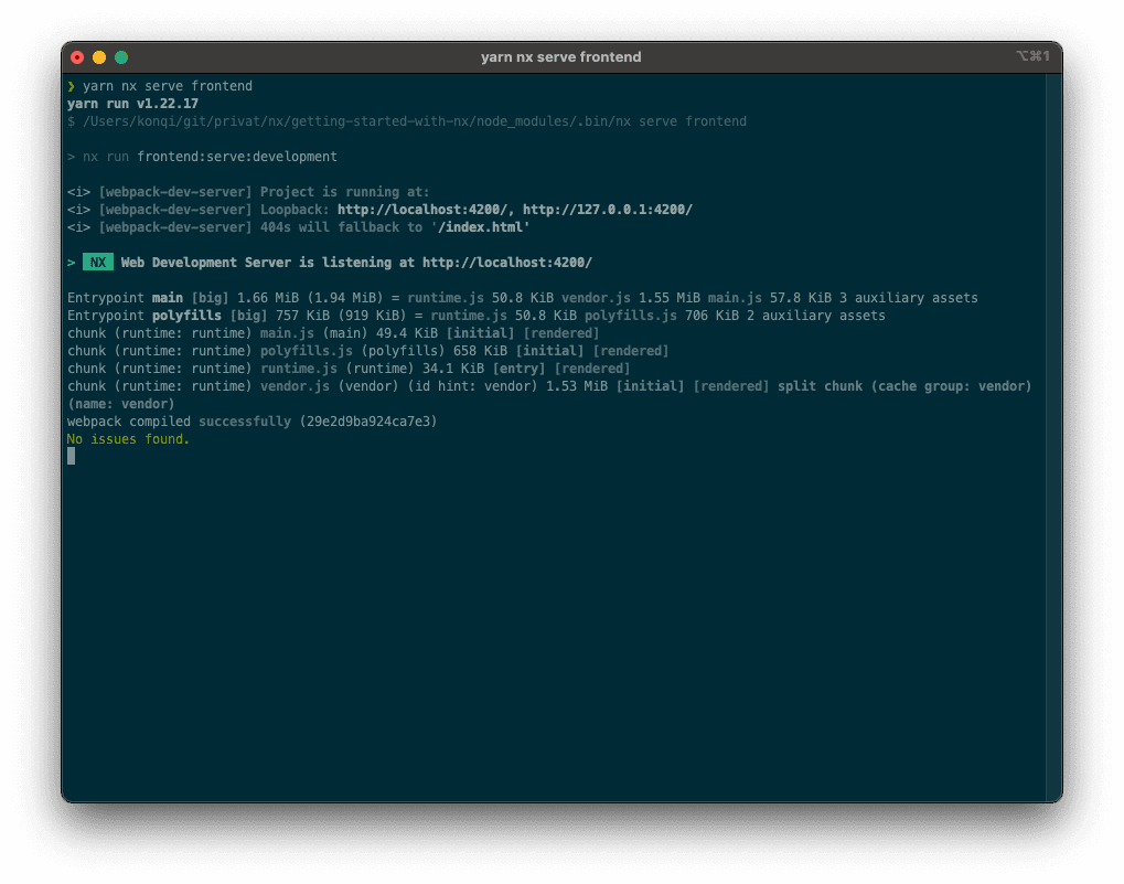 Starting the react app in the command line