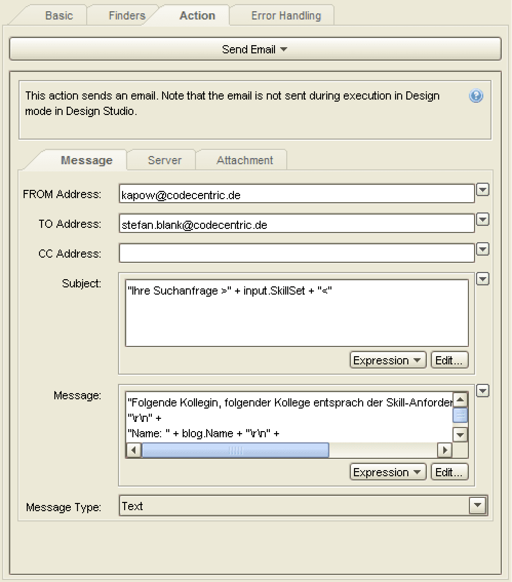 Send Email Message Tab