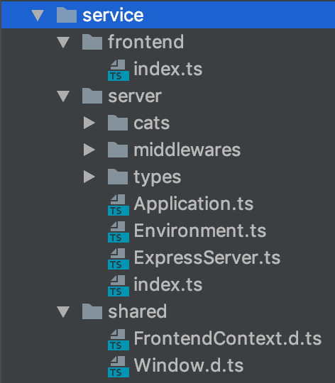 frontend, backend, and shared folder