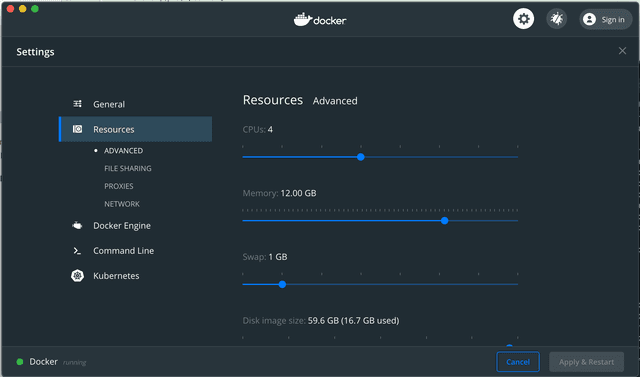 docker engine memory configuration