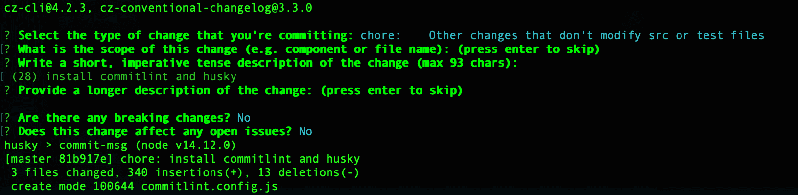 successfully commit with commitizen