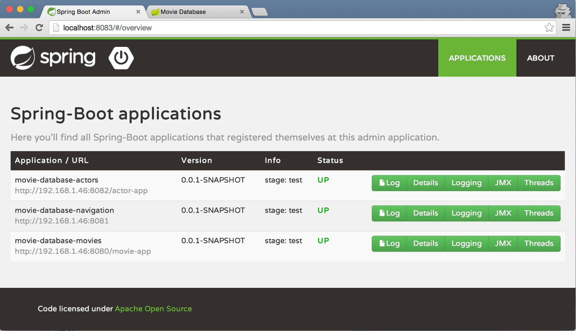 Screenshot Spring Boot Admin