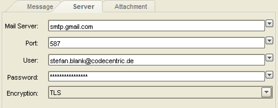 Send Email Server Tab