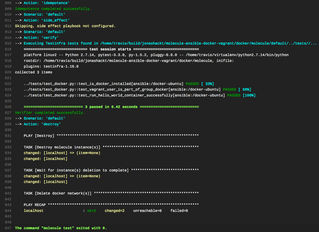 continuous infrastructure molecule ansible travisci executing tests