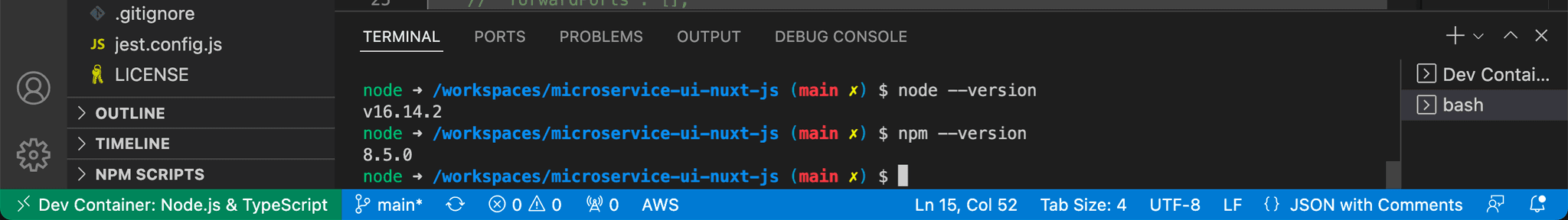 VS Code Node version inside Development Containers
