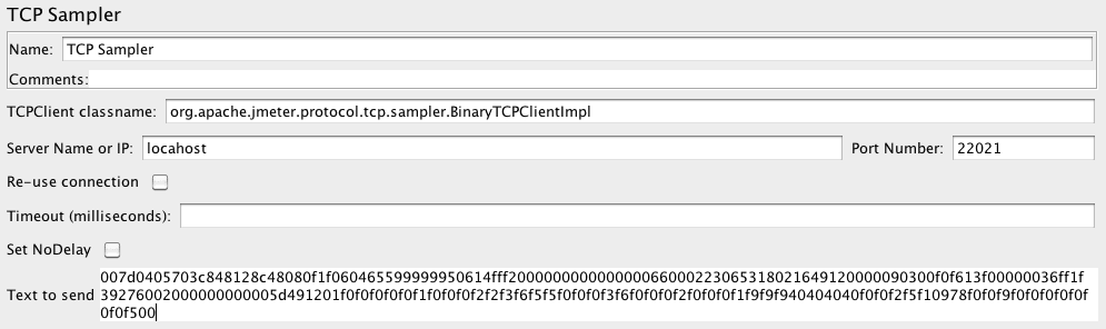 TCP Sampler with classname and hex request