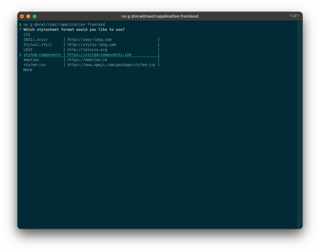 Monorepo with Nx: Selection of styling method during creation of react app