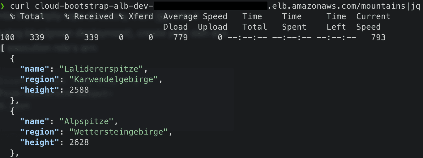 Testing the DEV deployment with cURL