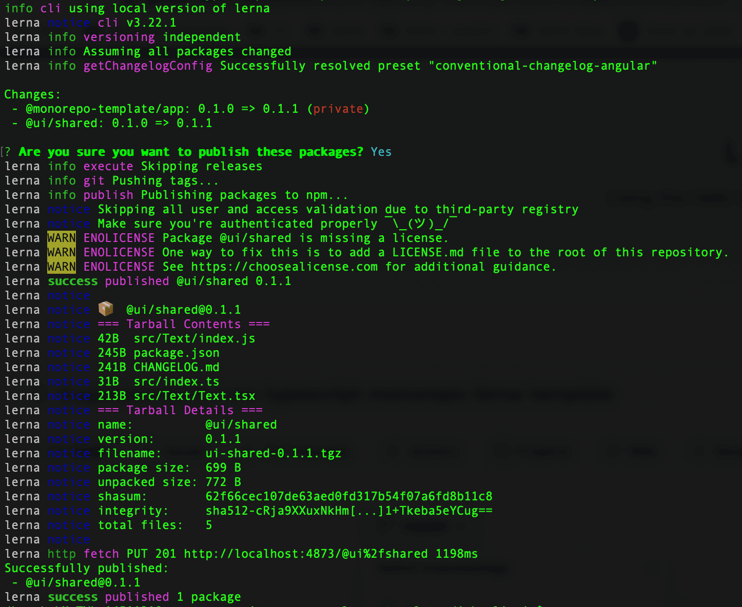 lerna initial publish