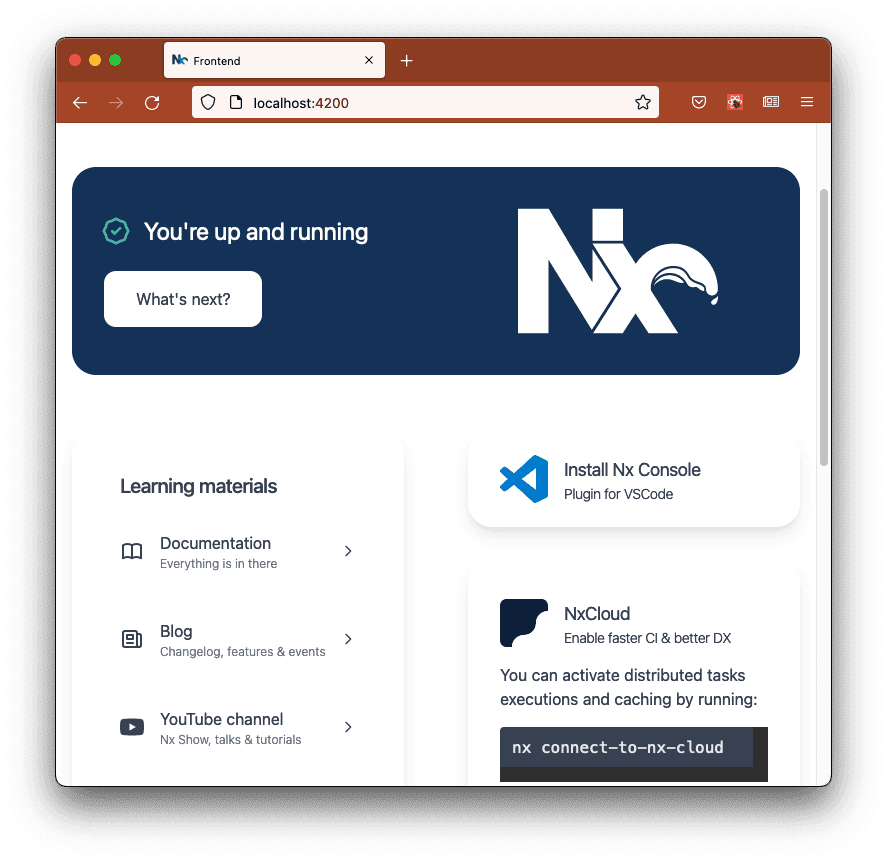 Navigating the browser to http://localhost:4200/ while the app is running