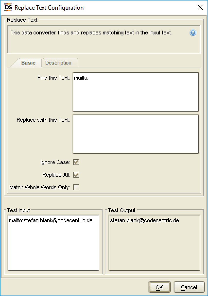 Replace Text Configuration