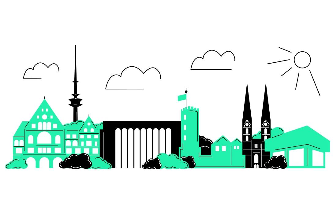Illustrierte Skyline von Bielefeld