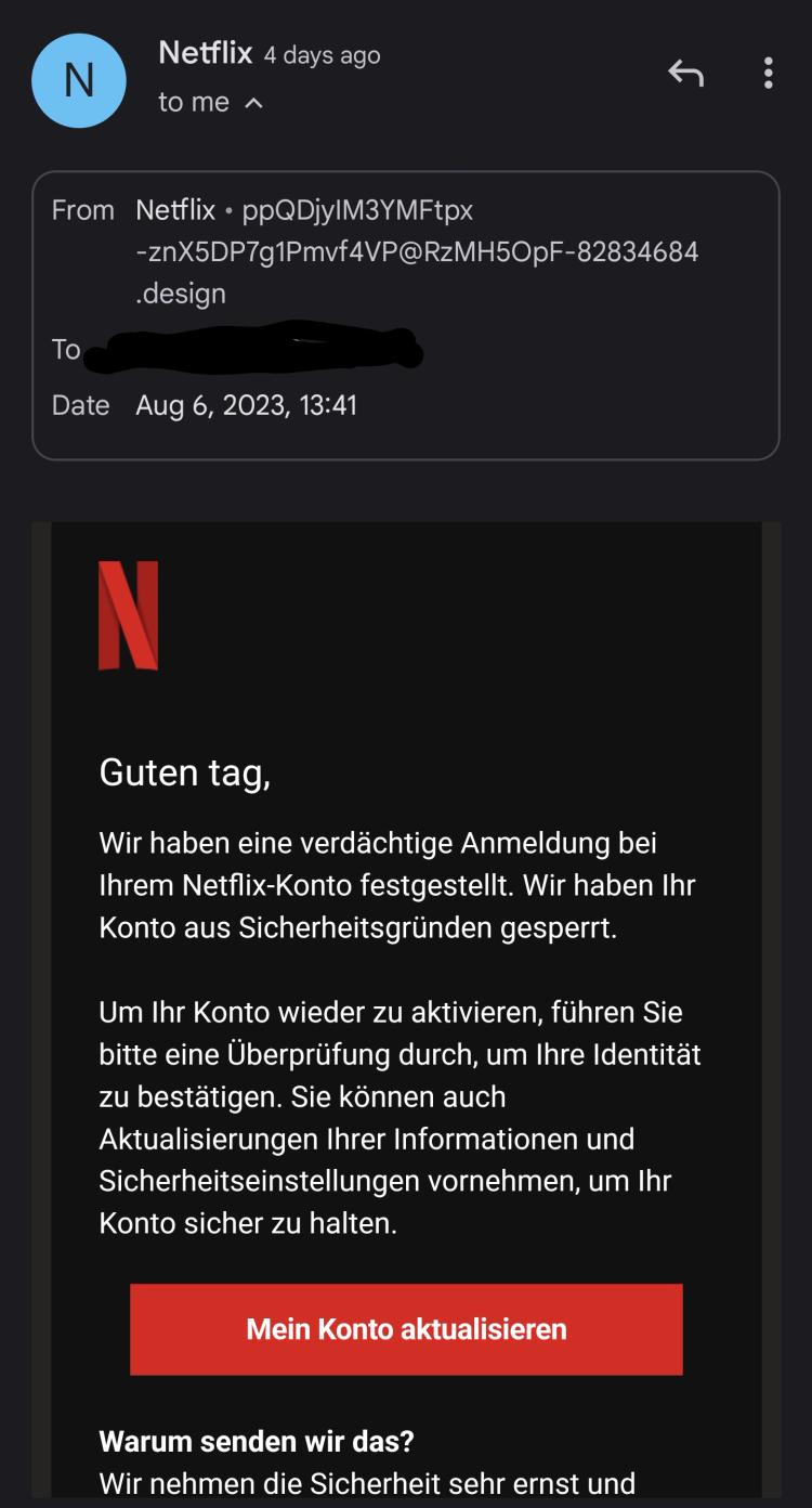 Eine typische Phishing-Mail mit auffälliger Absenderadresse