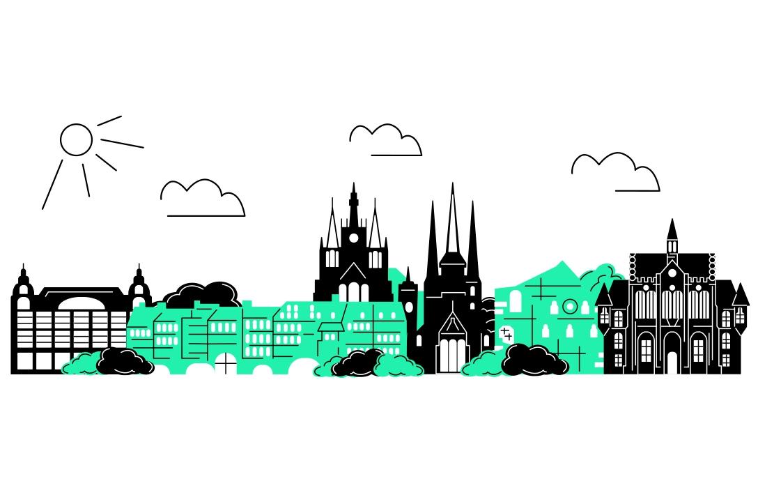 Illustrierte Skyline von Erfurt