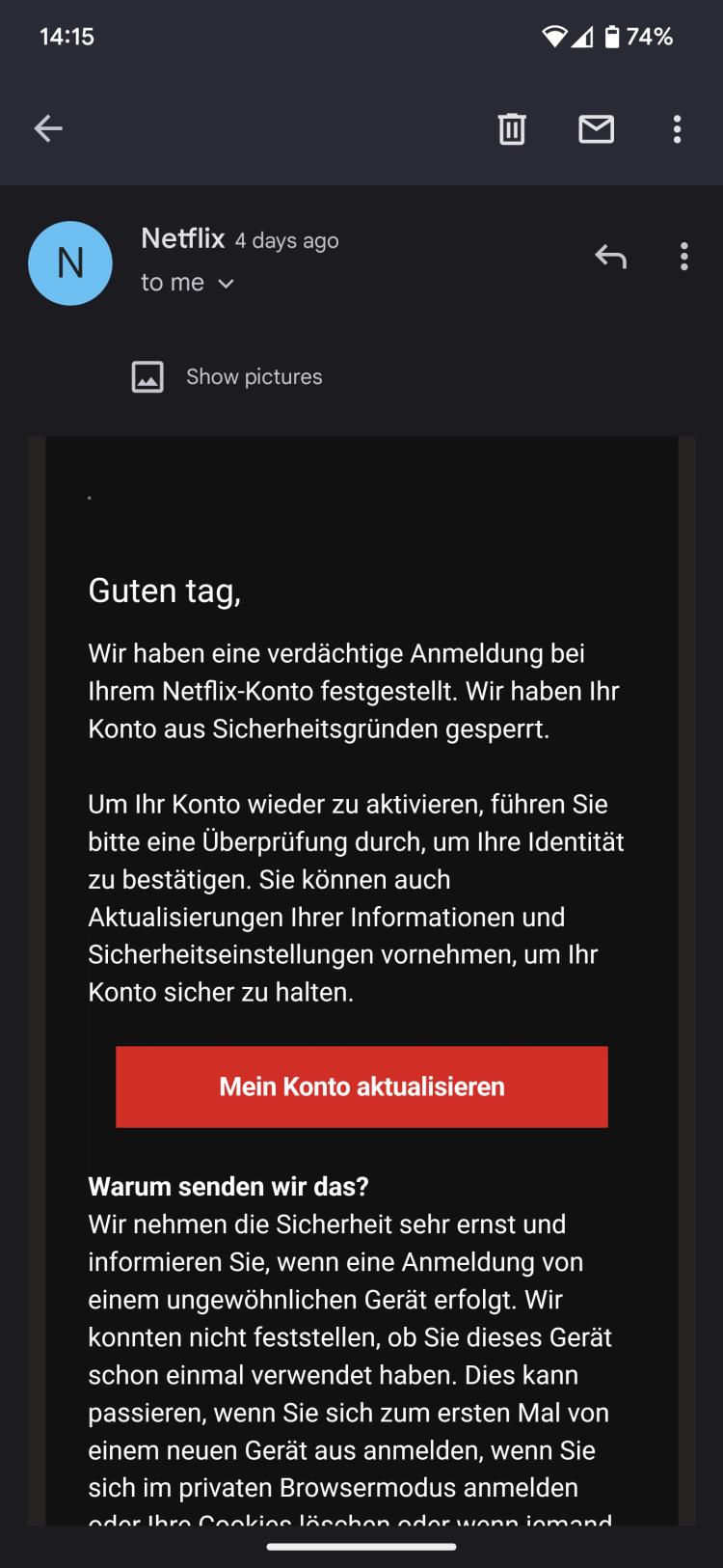 Eine typische Phishing-Mail von
