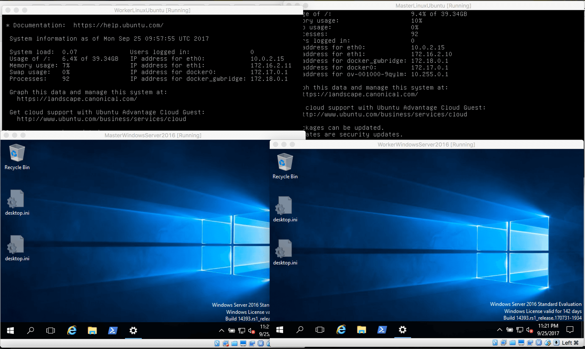 vagrant up showing four machines