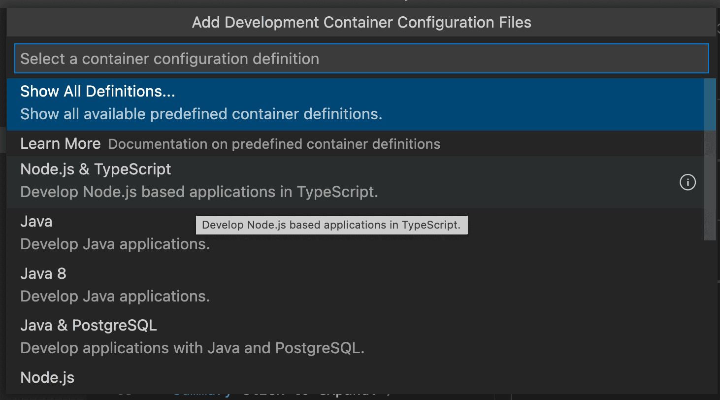 VS Code Development Containers configurations