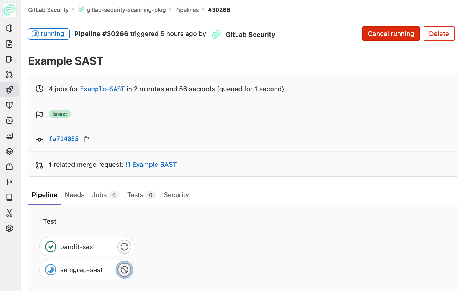 SAST CI/CD Pipeline running