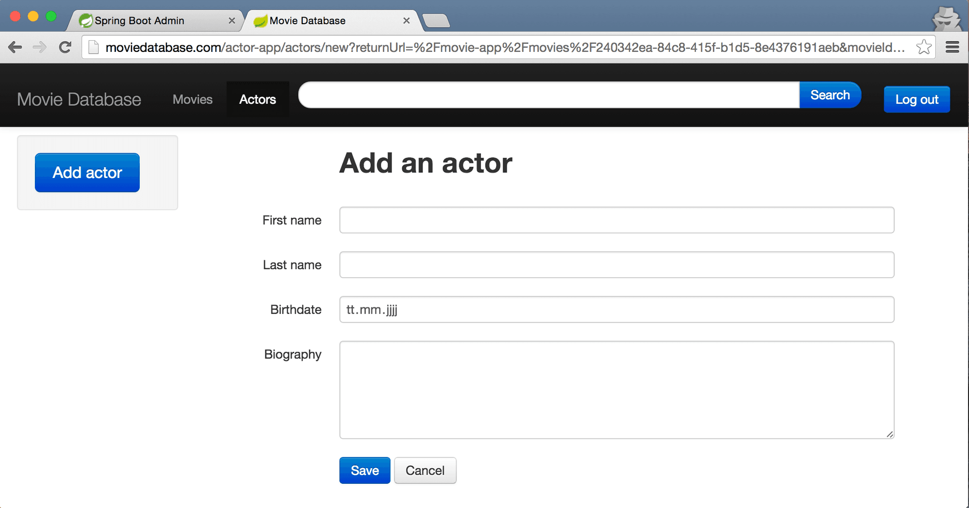 Screenshot add actor