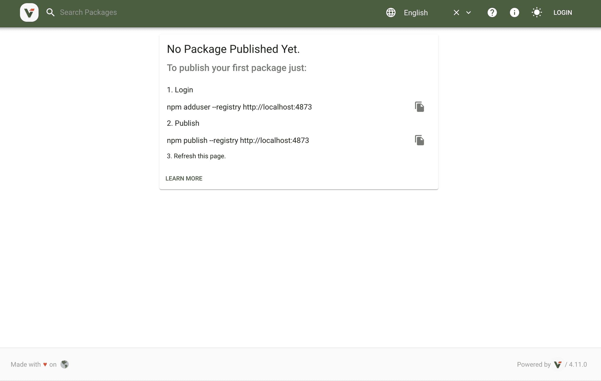 verdaccio empty registry